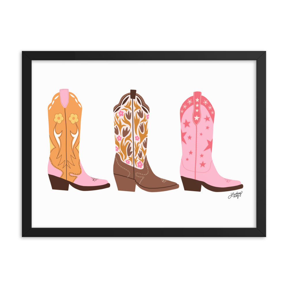 Cowboy Boots Illustration - Framed Matte Print